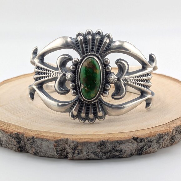 SouthwestArtisans Jewelry - Handmade Native American Green Turquoise Cuff Bracelet Sterling Silver Sz 6.75**